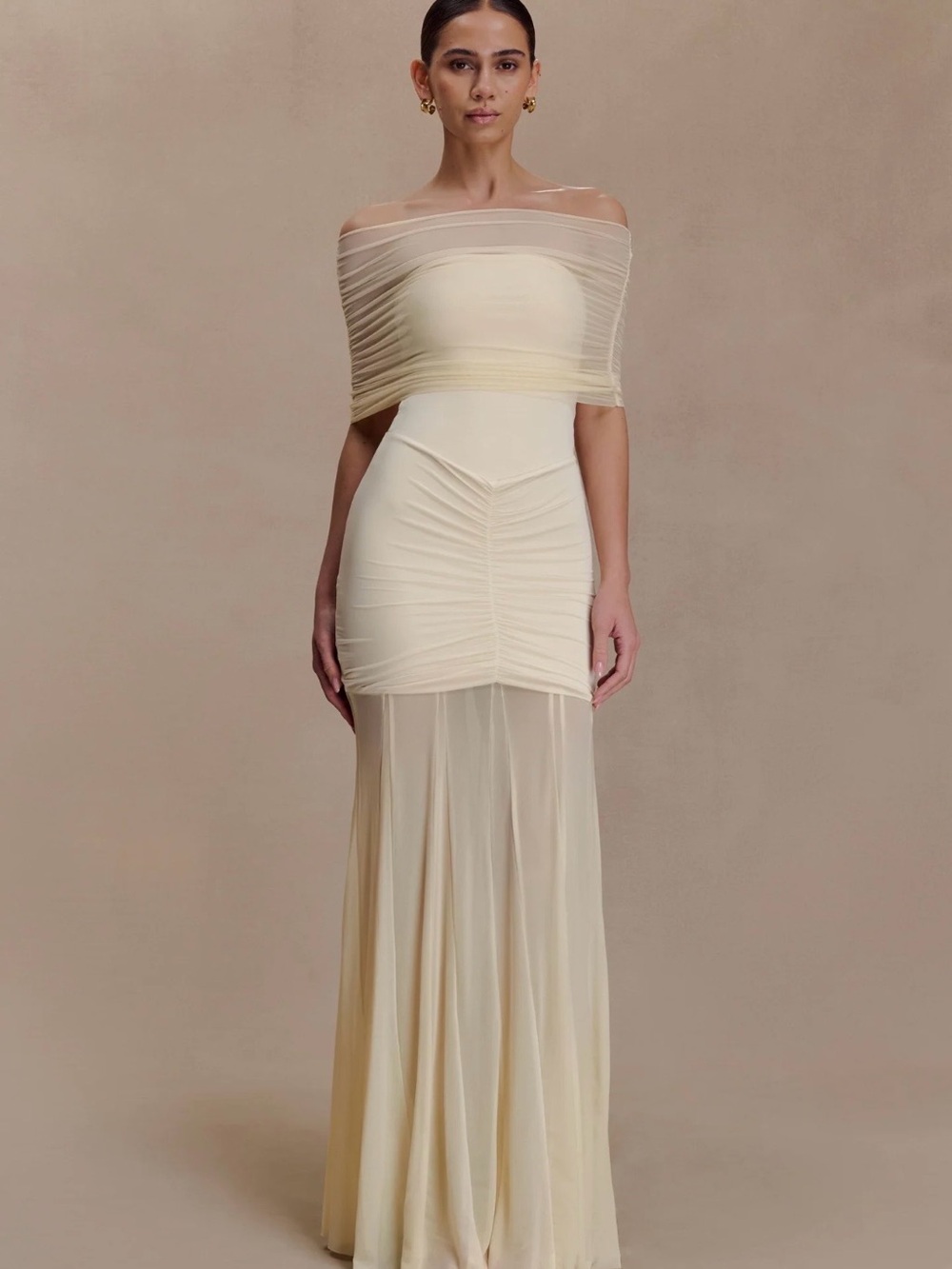 Meshki Cream Off-Shoulder Maxi Dress
